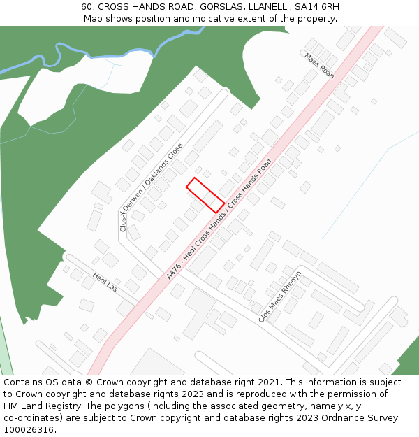60, CROSS HANDS ROAD, GORSLAS, LLANELLI, SA14 6RH: Location map and indicative extent of plot