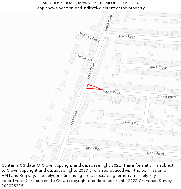 60, CROSS ROAD, MAWNEYS, ROMFORD, RM7 8DX: Location map and indicative extent of plot