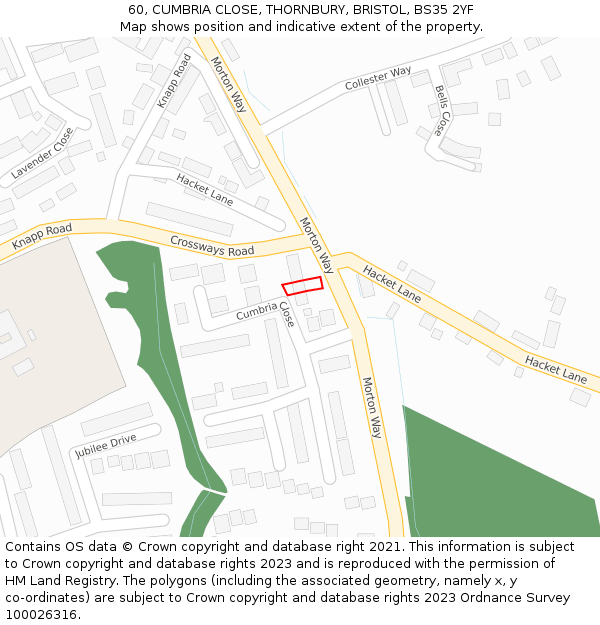 60, CUMBRIA CLOSE, THORNBURY, BRISTOL, BS35 2YF: Location map and indicative extent of plot