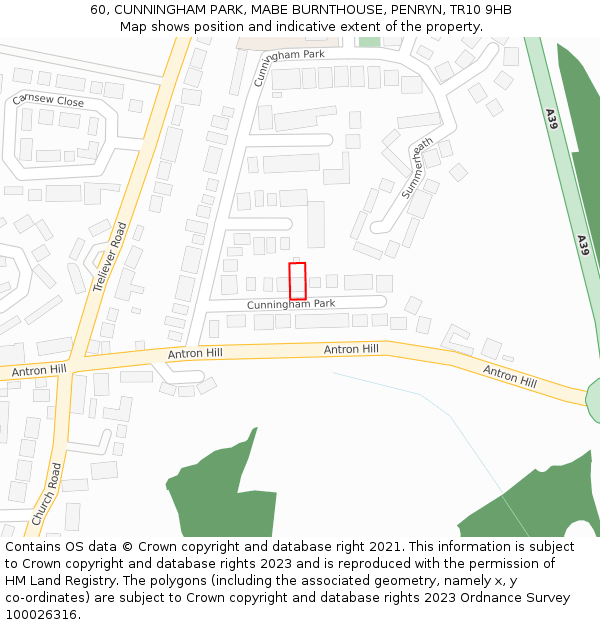 60, CUNNINGHAM PARK, MABE BURNTHOUSE, PENRYN, TR10 9HB: Location map and indicative extent of plot