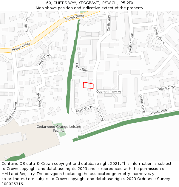 60, CURTIS WAY, KESGRAVE, IPSWICH, IP5 2FX: Location map and indicative extent of plot
