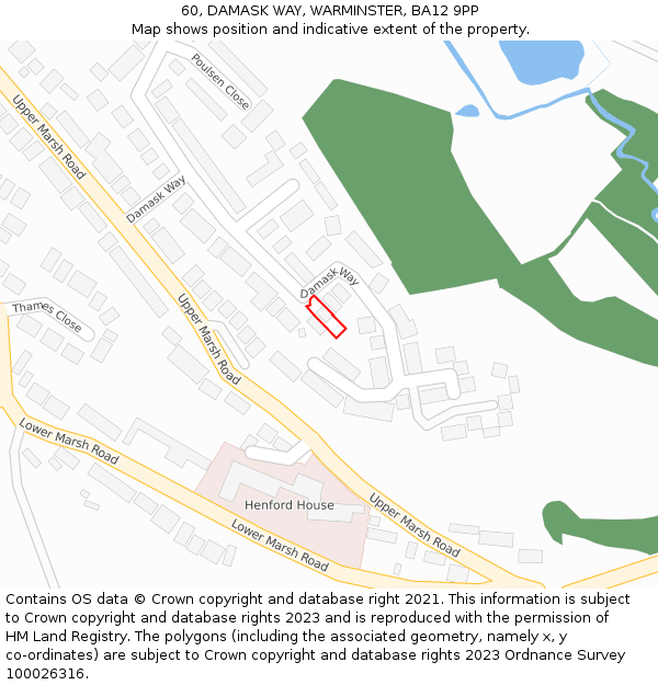 60, DAMASK WAY, WARMINSTER, BA12 9PP: Location map and indicative extent of plot