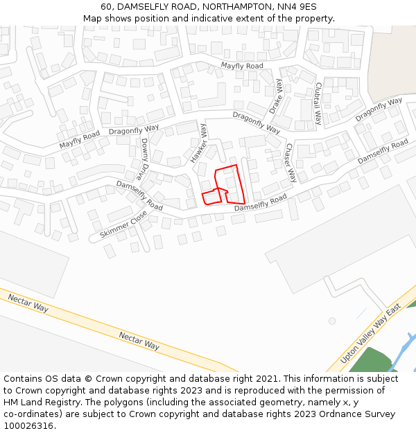 60, DAMSELFLY ROAD, NORTHAMPTON, NN4 9ES: Location map and indicative extent of plot