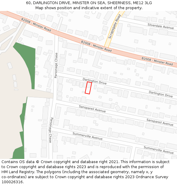 60, DARLINGTON DRIVE, MINSTER ON SEA, SHEERNESS, ME12 3LG: Location map and indicative extent of plot