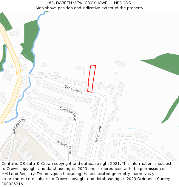 60, DARREN VIEW, CRICKHOWELL, NP8 1DS: Location map and indicative extent of plot