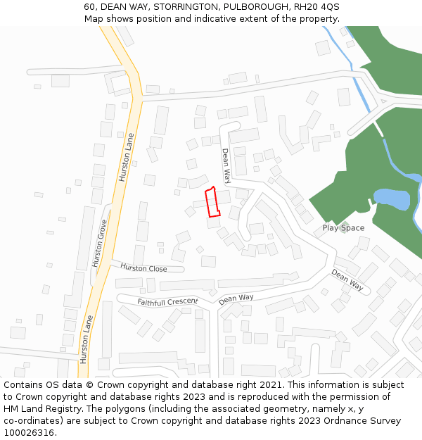 60, DEAN WAY, STORRINGTON, PULBOROUGH, RH20 4QS: Location map and indicative extent of plot