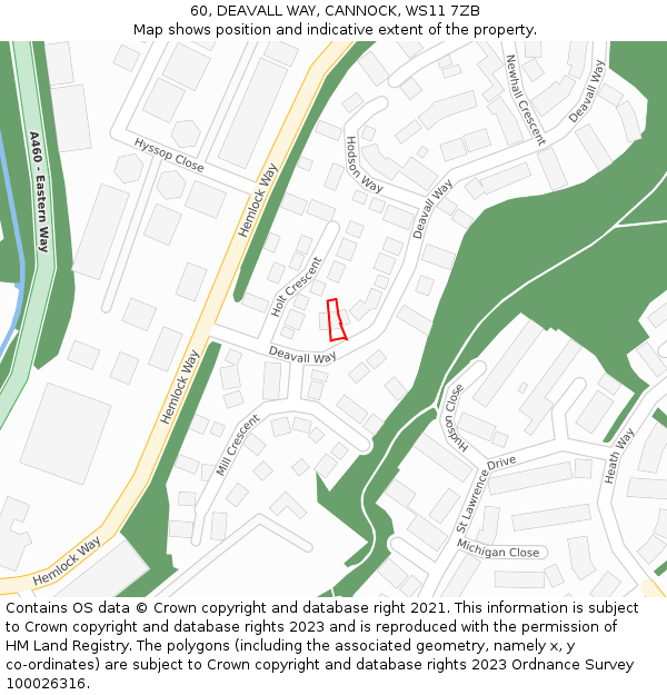 60, DEAVALL WAY, CANNOCK, WS11 7ZB: Location map and indicative extent of plot