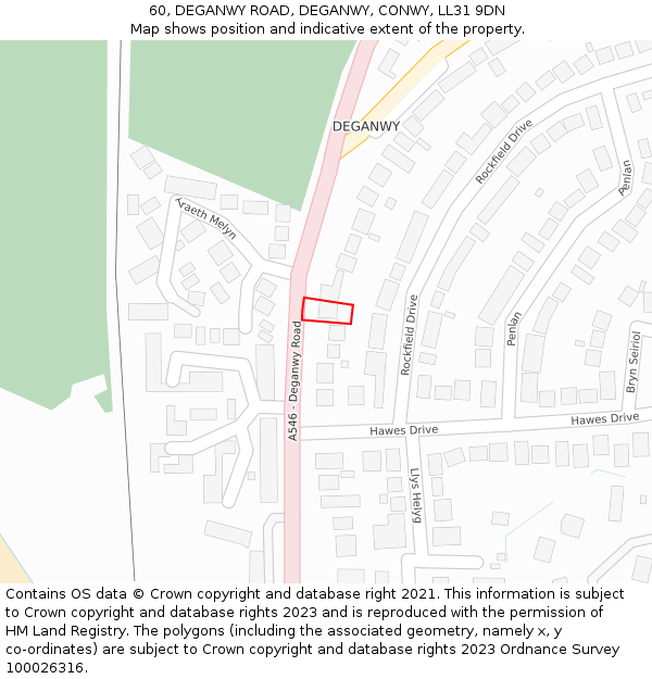 60, DEGANWY ROAD, DEGANWY, CONWY, LL31 9DN: Location map and indicative extent of plot