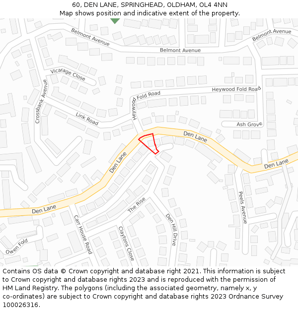 60, DEN LANE, SPRINGHEAD, OLDHAM, OL4 4NN: Location map and indicative extent of plot