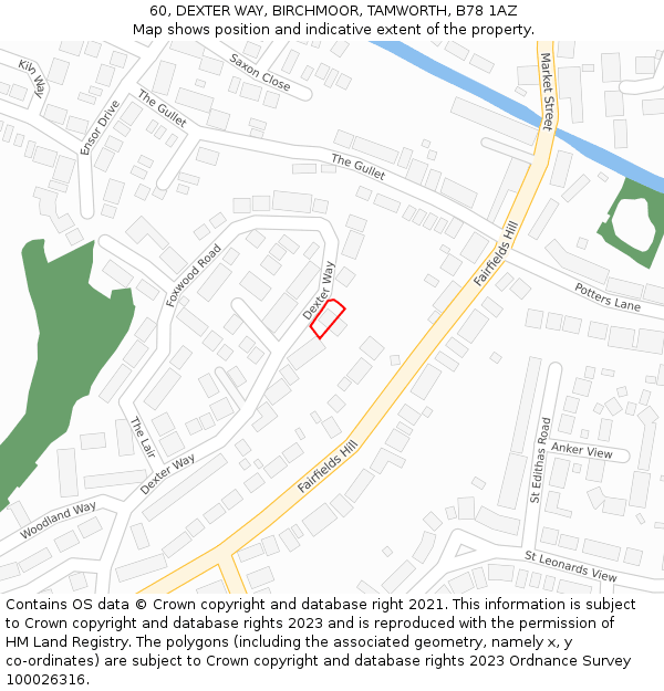60, DEXTER WAY, BIRCHMOOR, TAMWORTH, B78 1AZ: Location map and indicative extent of plot