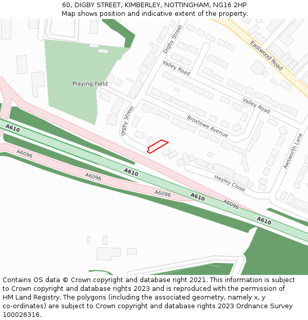 60, DIGBY STREET, KIMBERLEY, NOTTINGHAM, NG16 2HP: Location map and indicative extent of plot