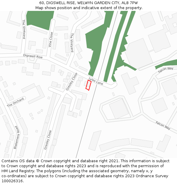 60, DIGSWELL RISE, WELWYN GARDEN CITY, AL8 7PW: Location map and indicative extent of plot