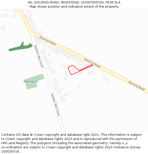 60, DOCKING ROAD, RINGSTEAD, HUNSTANTON, PE36 5LA: Location map and indicative extent of plot