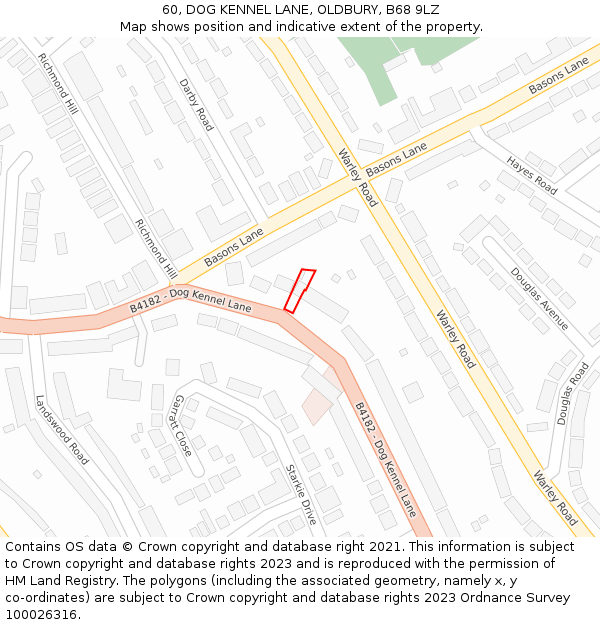 60, DOG KENNEL LANE, OLDBURY, B68 9LZ: Location map and indicative extent of plot