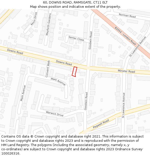 60, DOWNS ROAD, RAMSGATE, CT11 0LT: Location map and indicative extent of plot
