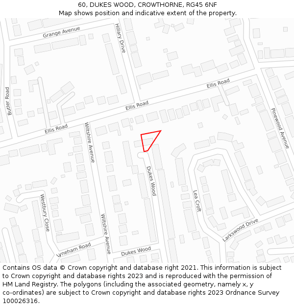 60, DUKES WOOD, CROWTHORNE, RG45 6NF: Location map and indicative extent of plot