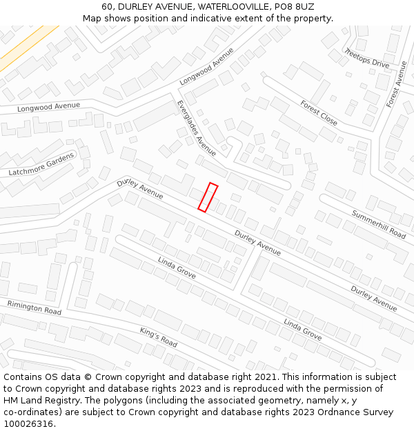 60, DURLEY AVENUE, WATERLOOVILLE, PO8 8UZ: Location map and indicative extent of plot