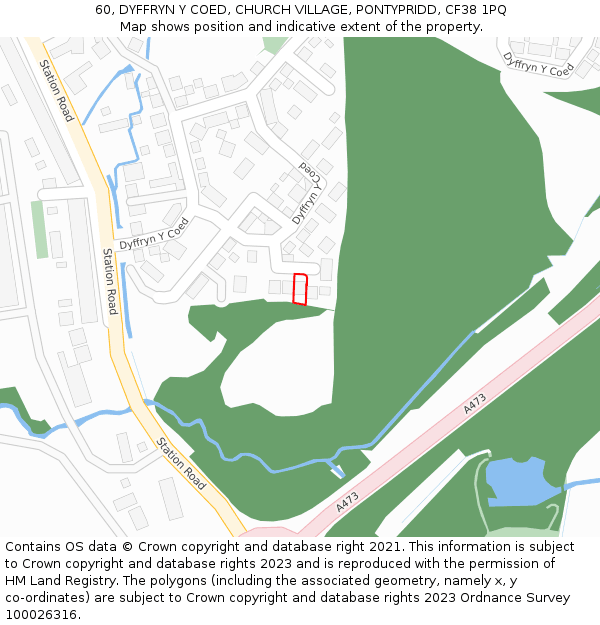 60, DYFFRYN Y COED, CHURCH VILLAGE, PONTYPRIDD, CF38 1PQ: Location map and indicative extent of plot