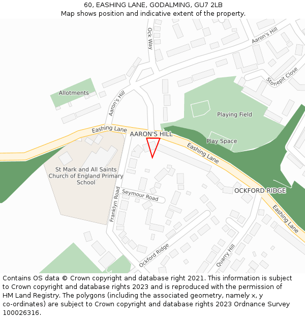 60, EASHING LANE, GODALMING, GU7 2LB: Location map and indicative extent of plot