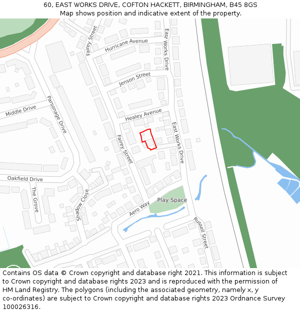 60, EAST WORKS DRIVE, COFTON HACKETT, BIRMINGHAM, B45 8GS: Location map and indicative extent of plot