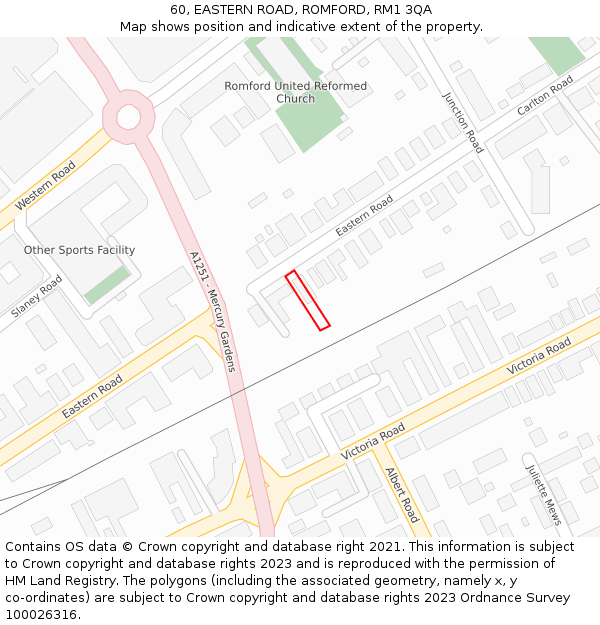 60, EASTERN ROAD, ROMFORD, RM1 3QA: Location map and indicative extent of plot