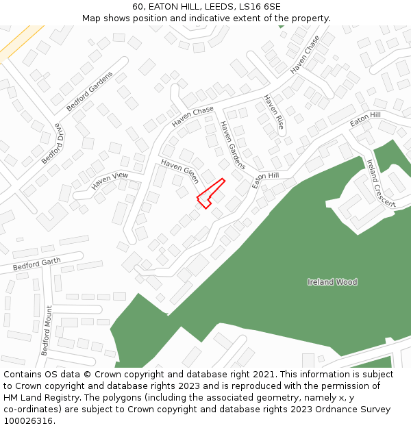 60, EATON HILL, LEEDS, LS16 6SE: Location map and indicative extent of plot