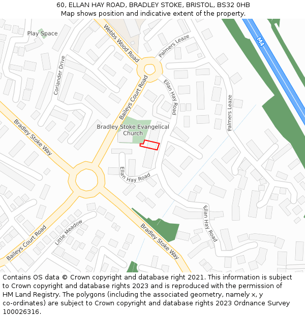 60, ELLAN HAY ROAD, BRADLEY STOKE, BRISTOL, BS32 0HB: Location map and indicative extent of plot