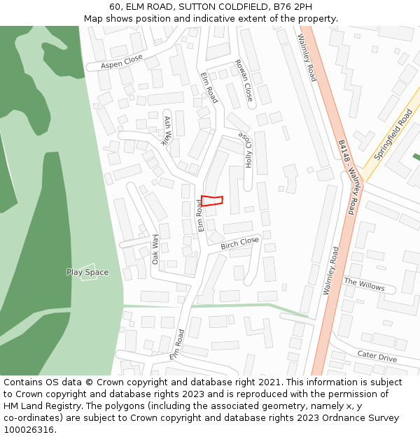 60, ELM ROAD, SUTTON COLDFIELD, B76 2PH: Location map and indicative extent of plot