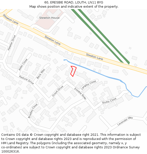 60, ERESBIE ROAD, LOUTH, LN11 8YG: Location map and indicative extent of plot