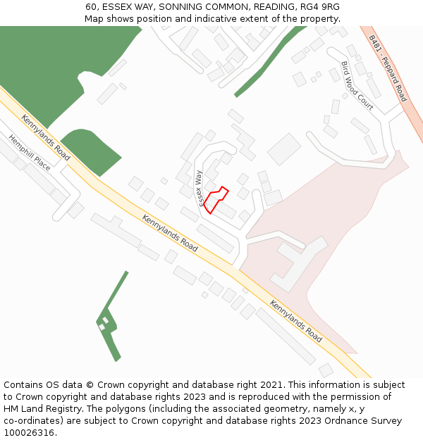 60, ESSEX WAY, SONNING COMMON, READING, RG4 9RG: Location map and indicative extent of plot