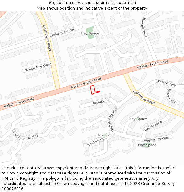 60, EXETER ROAD, OKEHAMPTON, EX20 1NH: Location map and indicative extent of plot