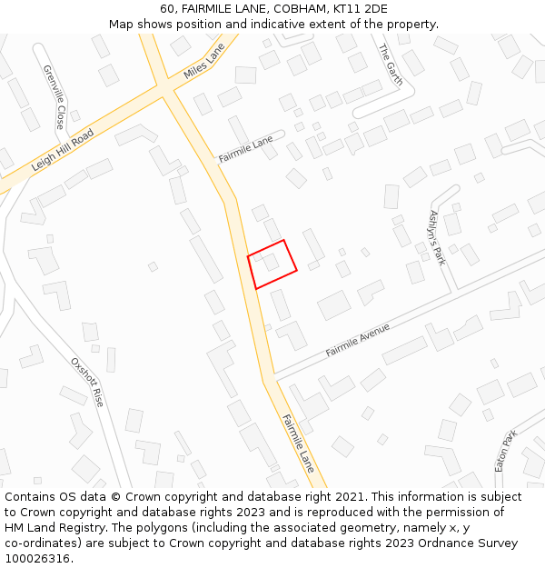 60, FAIRMILE LANE, COBHAM, KT11 2DE: Location map and indicative extent of plot