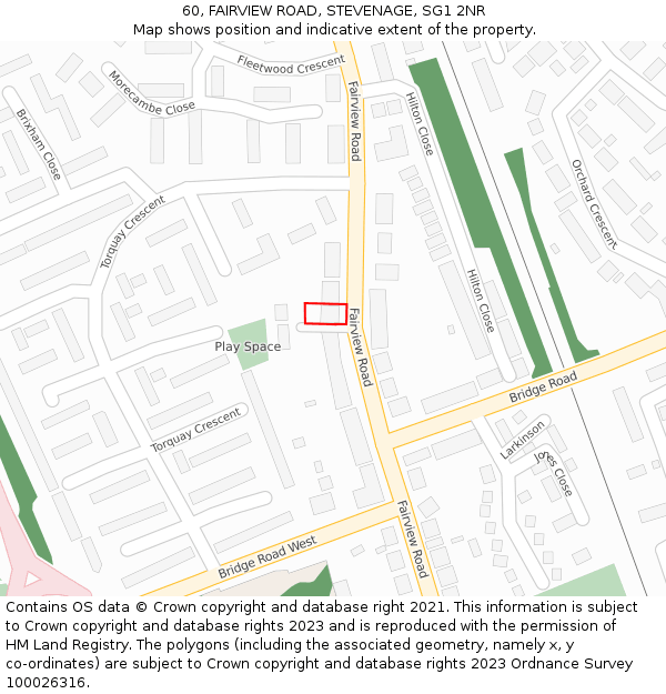 60, FAIRVIEW ROAD, STEVENAGE, SG1 2NR: Location map and indicative extent of plot