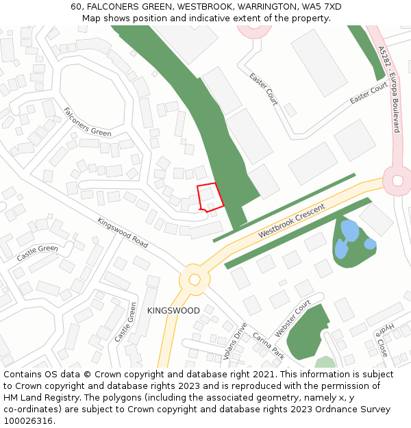 60, FALCONERS GREEN, WESTBROOK, WARRINGTON, WA5 7XD: Location map and indicative extent of plot