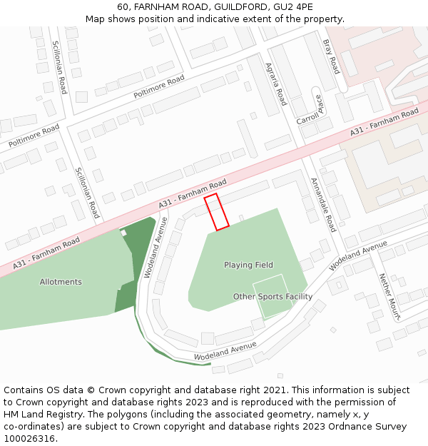 60, FARNHAM ROAD, GUILDFORD, GU2 4PE: Location map and indicative extent of plot