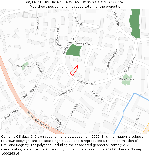 60, FARNHURST ROAD, BARNHAM, BOGNOR REGIS, PO22 0JW: Location map and indicative extent of plot