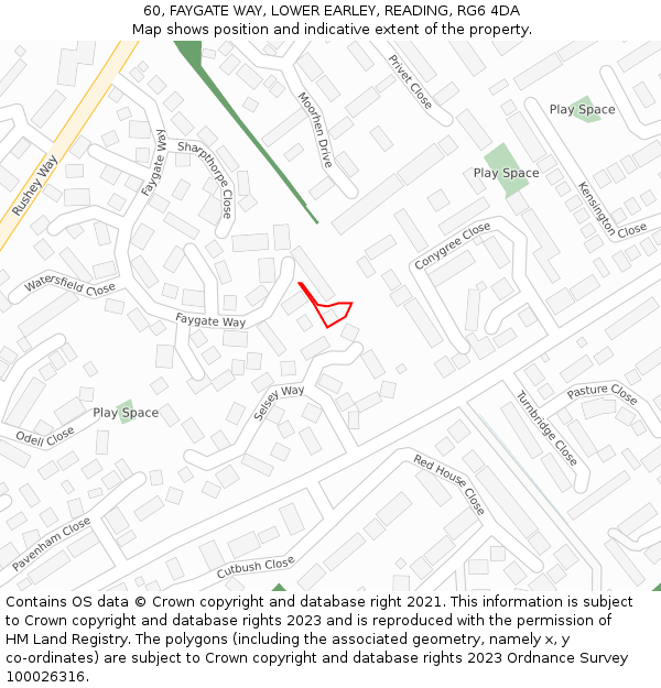 60, FAYGATE WAY, LOWER EARLEY, READING, RG6 4DA: Location map and indicative extent of plot
