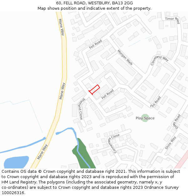 60, FELL ROAD, WESTBURY, BA13 2GG: Location map and indicative extent of plot