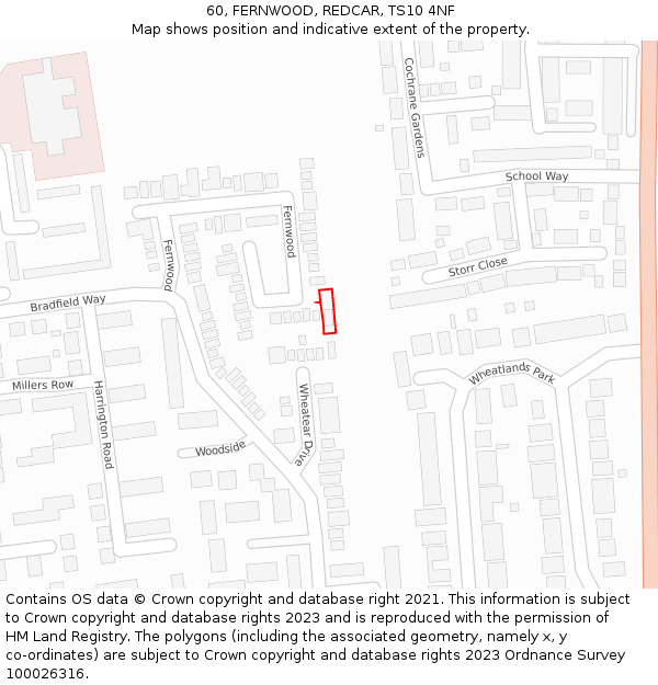 60, FERNWOOD, REDCAR, TS10 4NF: Location map and indicative extent of plot