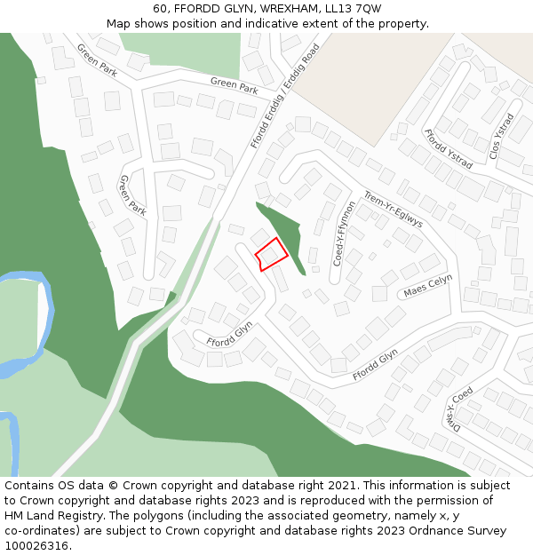 60, FFORDD GLYN, WREXHAM, LL13 7QW: Location map and indicative extent of plot