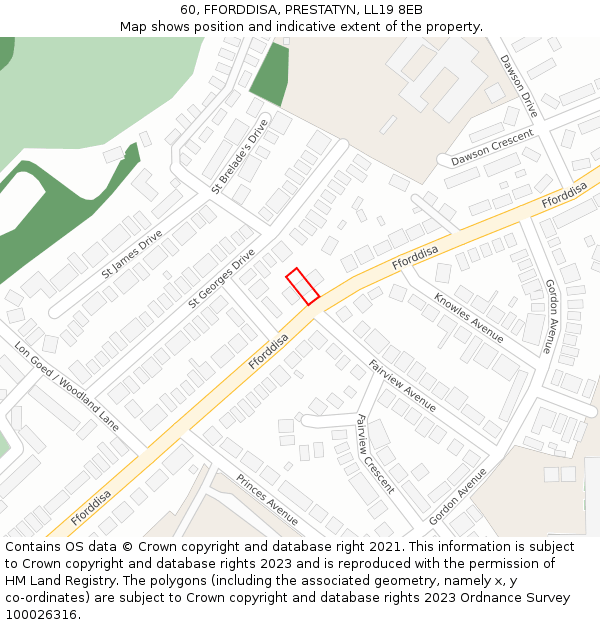 60, FFORDDISA, PRESTATYN, LL19 8EB: Location map and indicative extent of plot