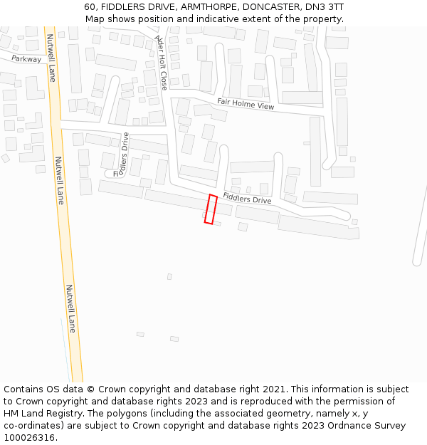 60, FIDDLERS DRIVE, ARMTHORPE, DONCASTER, DN3 3TT: Location map and indicative extent of plot