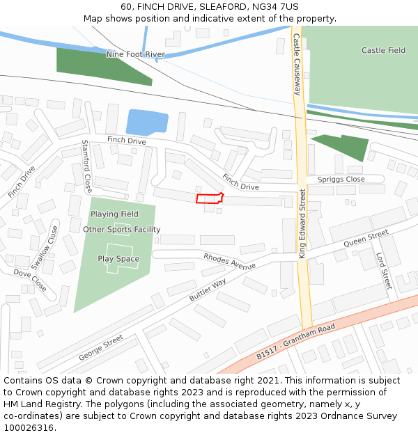 60, FINCH DRIVE, SLEAFORD, NG34 7US: Location map and indicative extent of plot