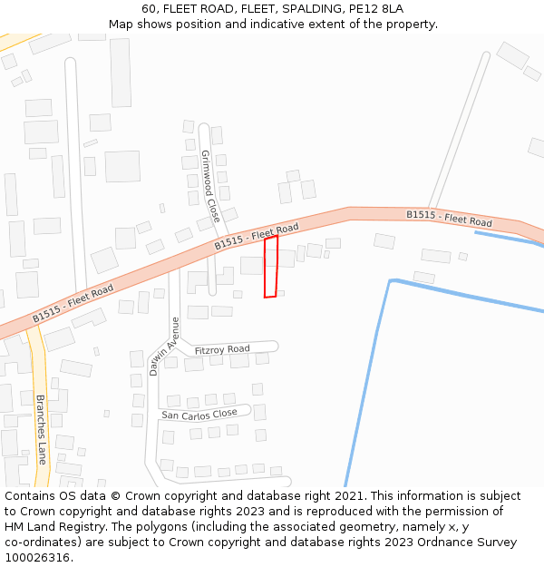 60, FLEET ROAD, FLEET, SPALDING, PE12 8LA: Location map and indicative extent of plot