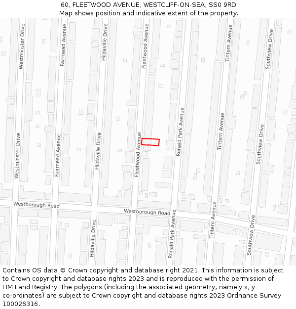 60, FLEETWOOD AVENUE, WESTCLIFF-ON-SEA, SS0 9RD: Location map and indicative extent of plot