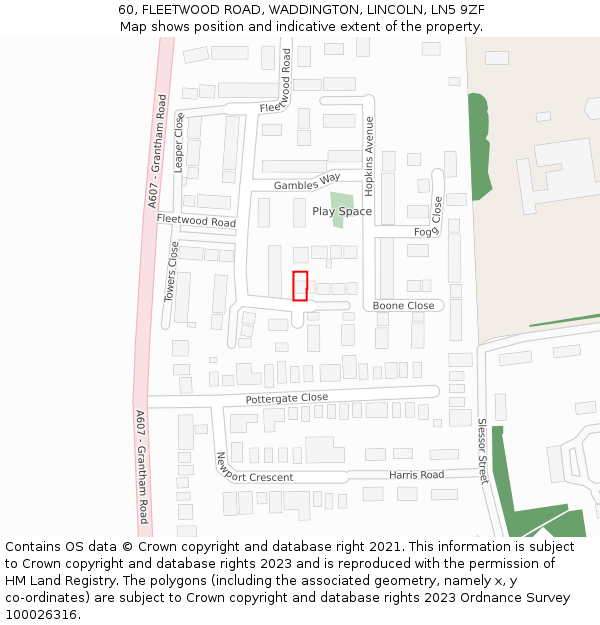 60, FLEETWOOD ROAD, WADDINGTON, LINCOLN, LN5 9ZF: Location map and indicative extent of plot