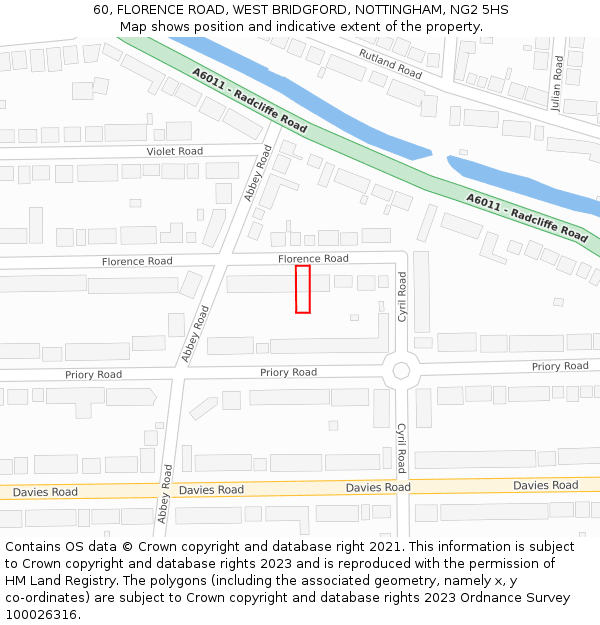 60, FLORENCE ROAD, WEST BRIDGFORD, NOTTINGHAM, NG2 5HS: Location map and indicative extent of plot