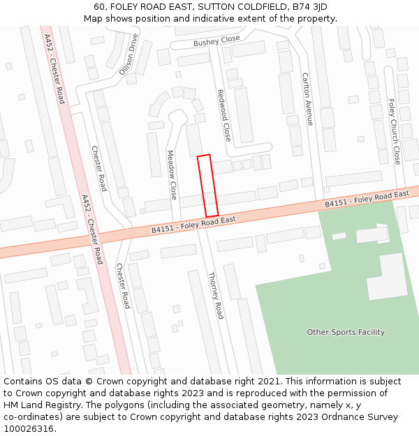 60, FOLEY ROAD EAST, SUTTON COLDFIELD, B74 3JD: Location map and indicative extent of plot