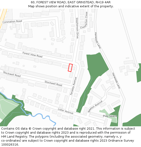 60, FOREST VIEW ROAD, EAST GRINSTEAD, RH19 4AR: Location map and indicative extent of plot
