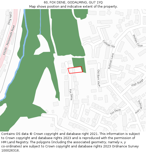 60, FOX DENE, GODALMING, GU7 1YQ: Location map and indicative extent of plot